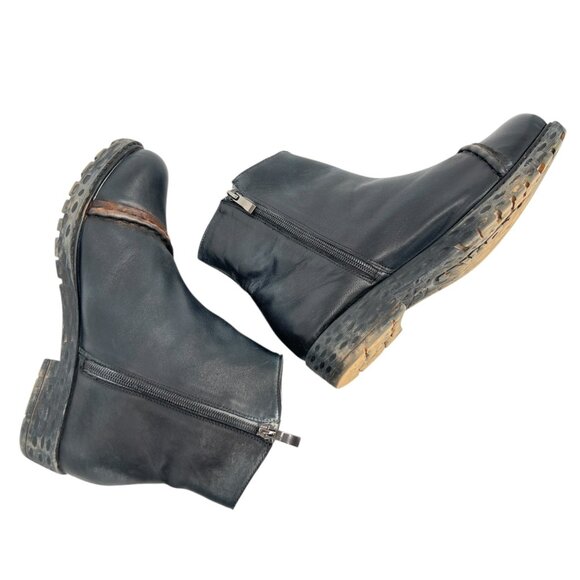 Socofy Floral Dimensional Black Leather Ankle Boots Size 41 - Picture 5 of 16